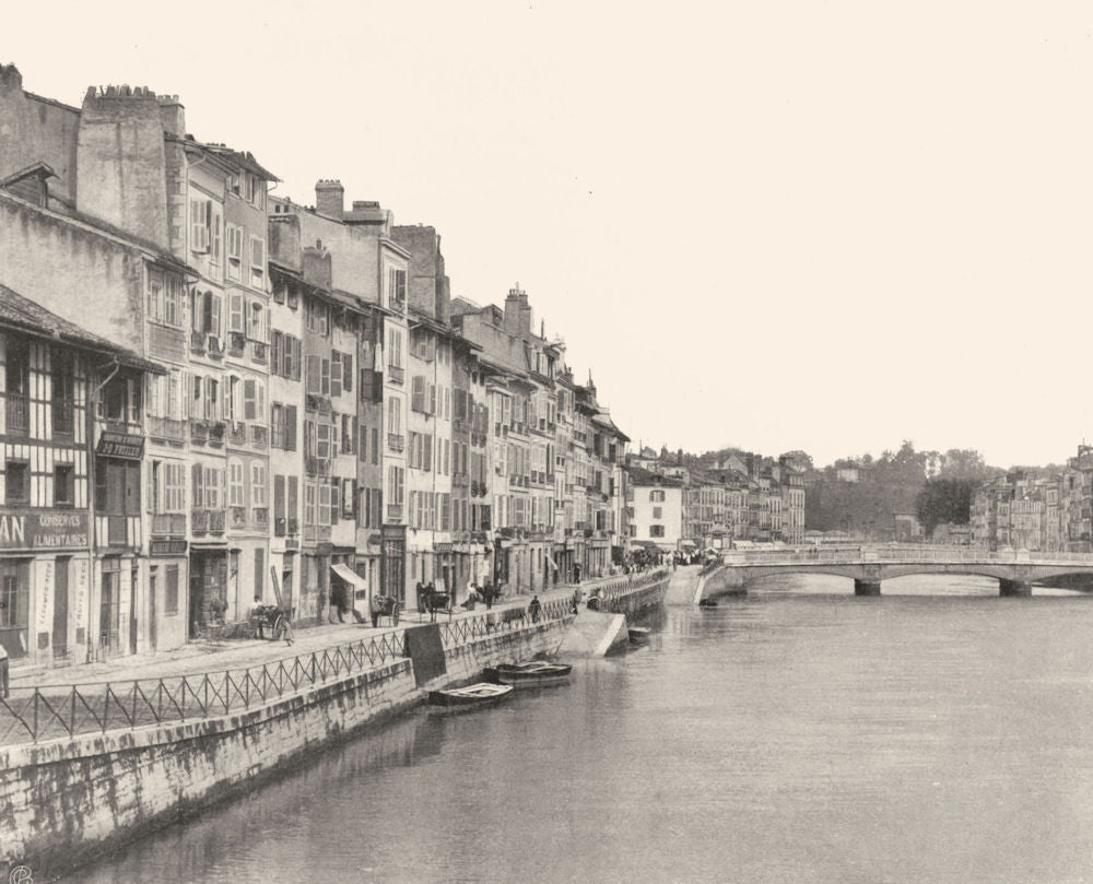 PYRÉNÉES-ATLANTIQUES. Bayonne- Quais de la Nive 1903 old print picture